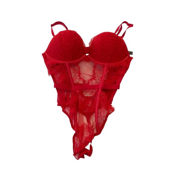 VICTORIA’S SECRET Red Lace Corset Negligée intimate Bodysuit Sexy Size MEDIUM - Picture 8 of 8
